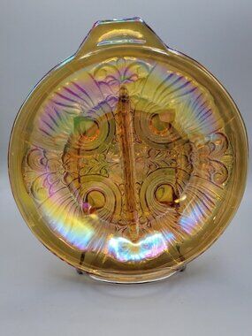 Indiana Glass Divided Relish Dish Killarney Carnival Glass Iridescent Vintage